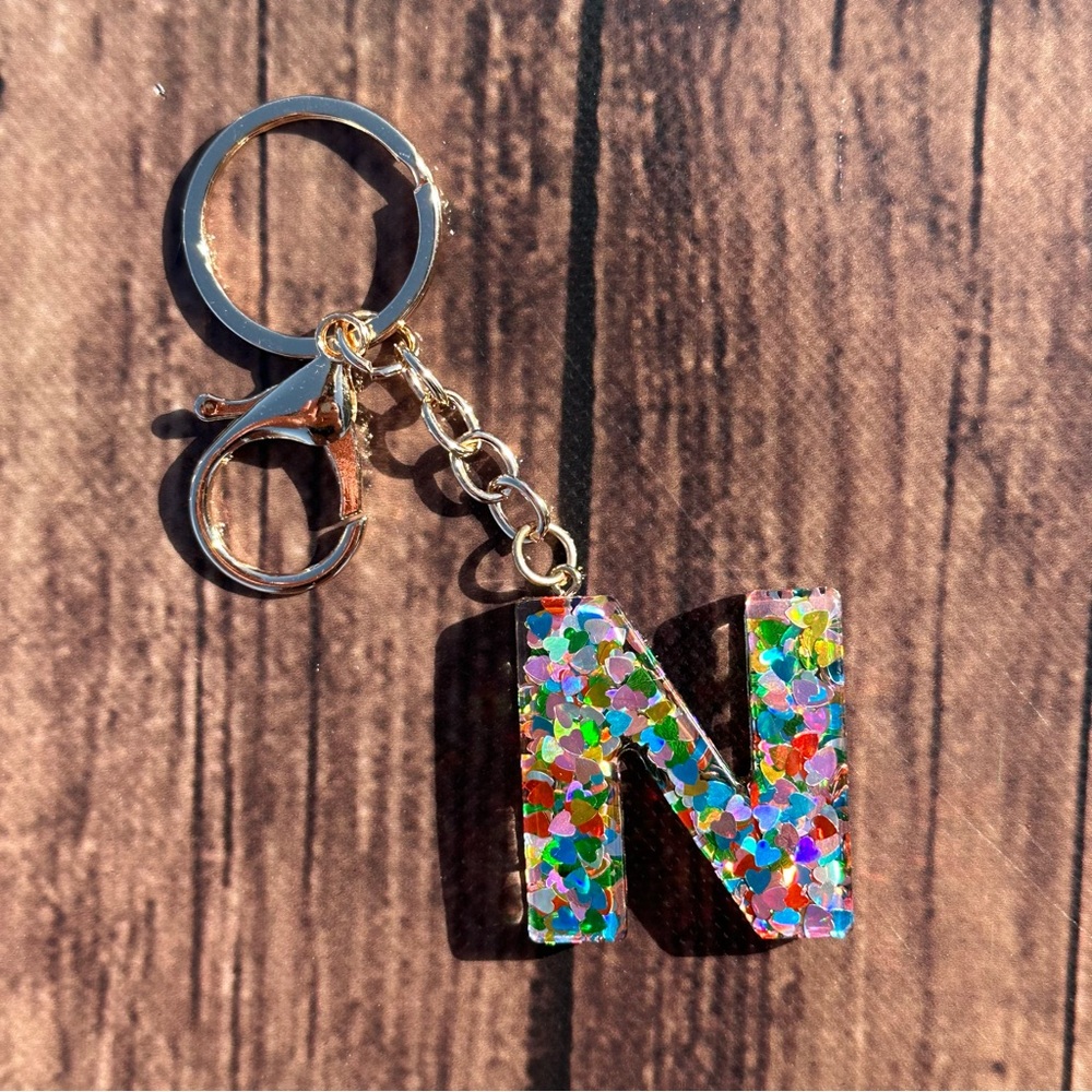 Initial "N" Confetti Bag charm Keychain - NEW